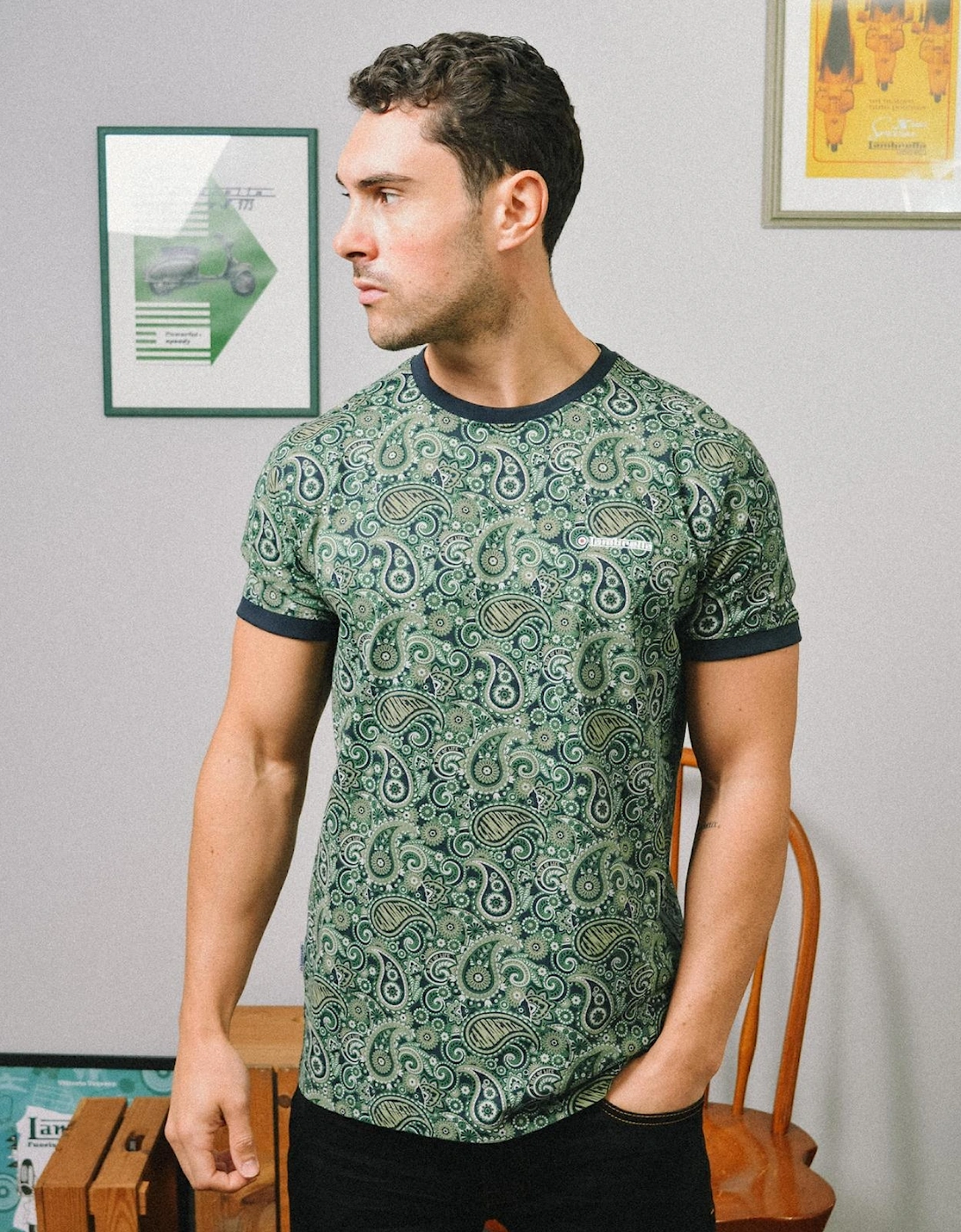 Mens Paisley Crew Neck Cotton T-Shirt