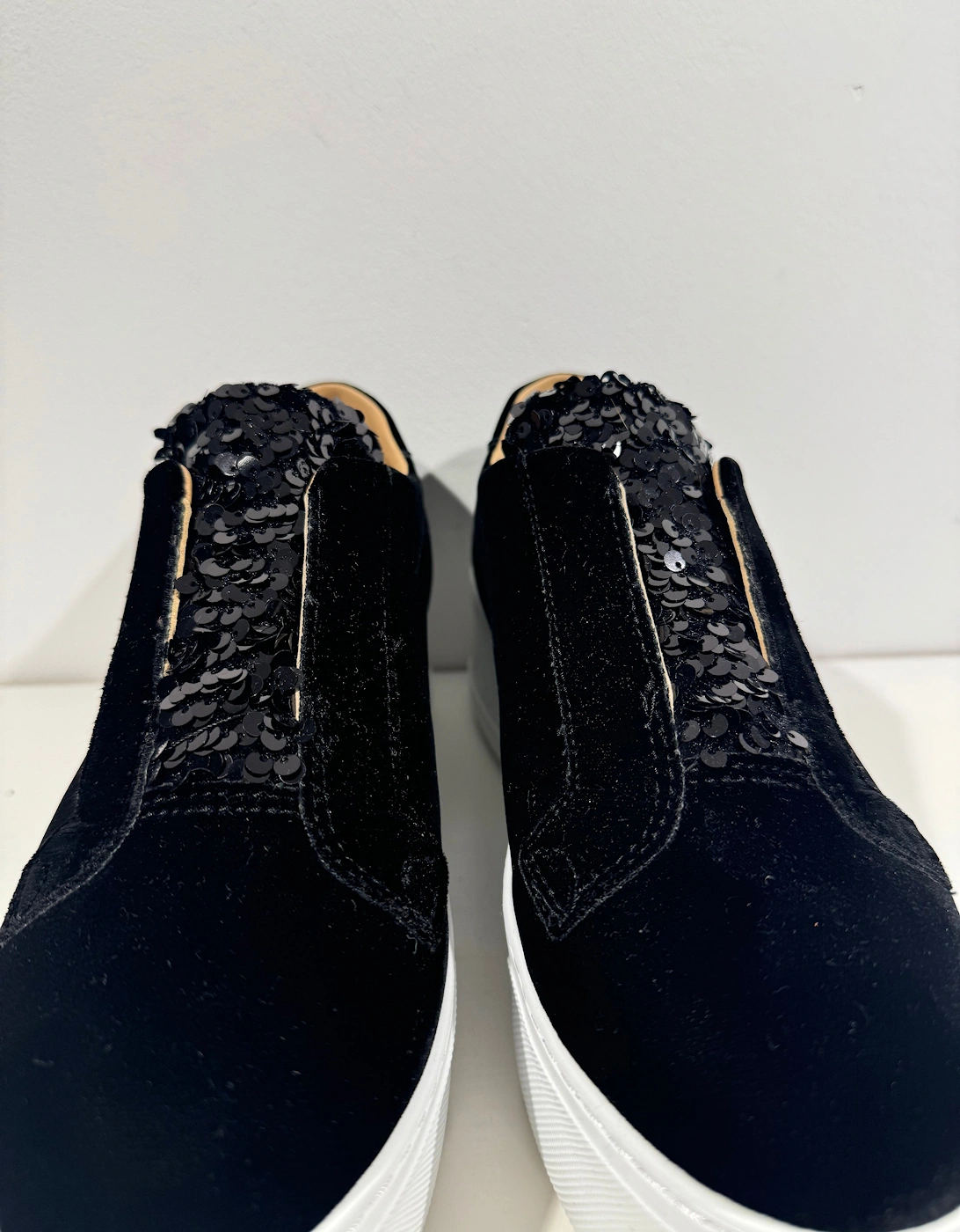 Velvet and sequin platform trainers