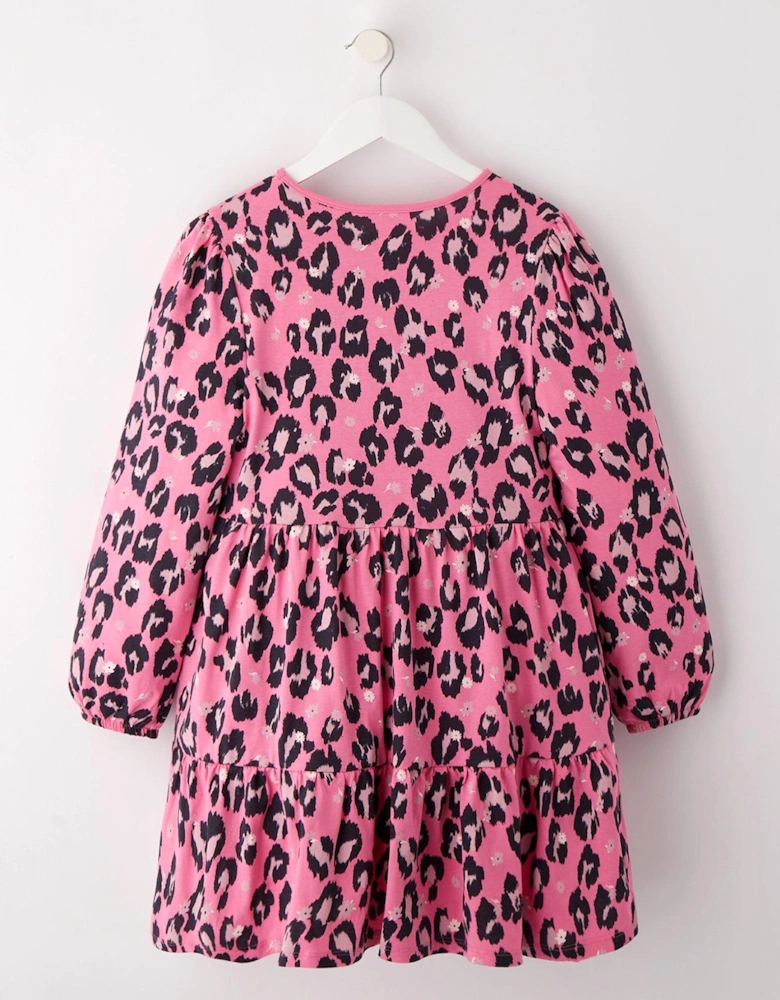 Girls Long Sleeve Tiered Animal Dress - Multi