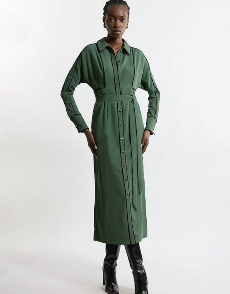 Twill Midaxi Woven Shirt Dress With Belt