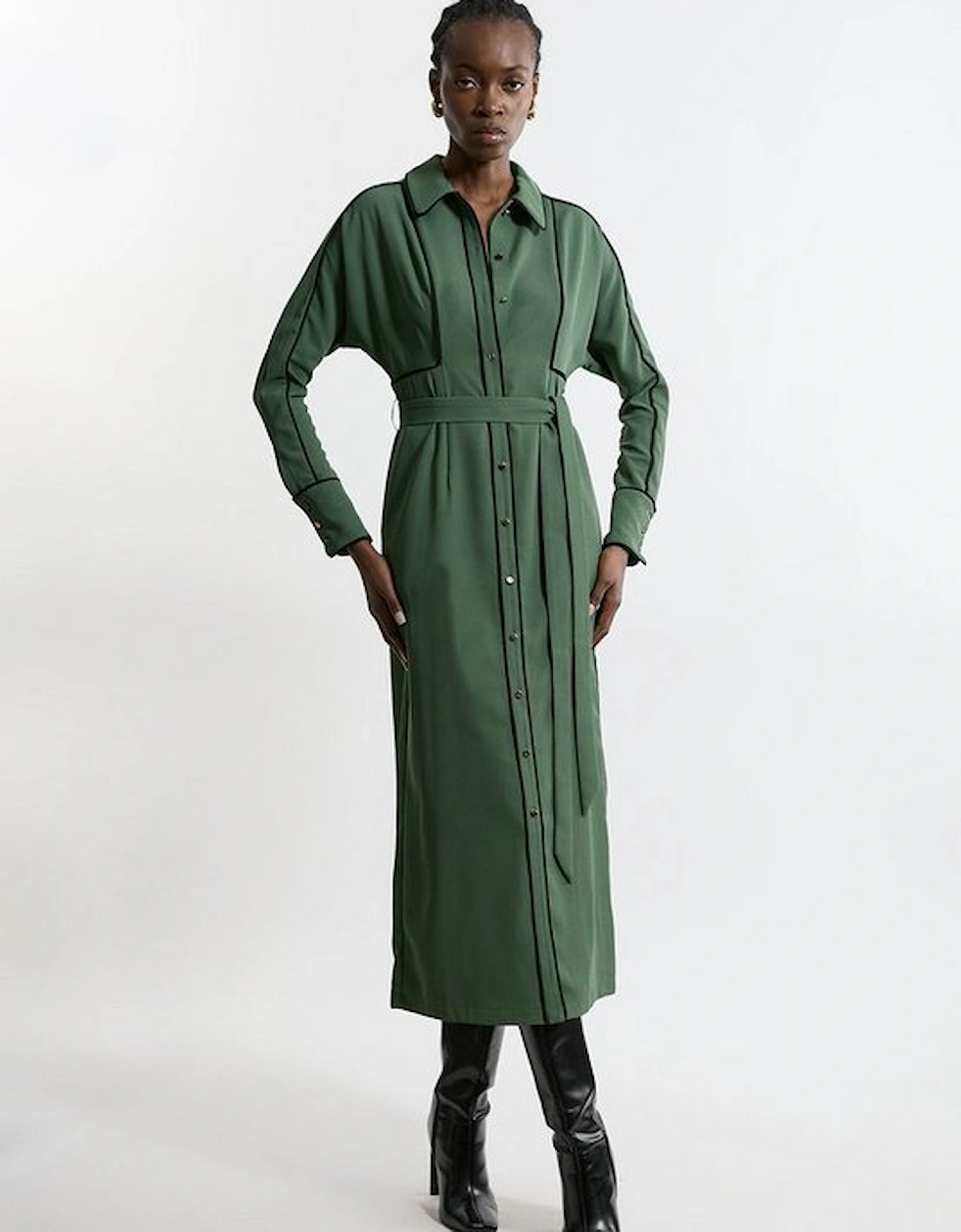 Twill Midaxi Woven Shirt Dress With Belt, 5 of 4