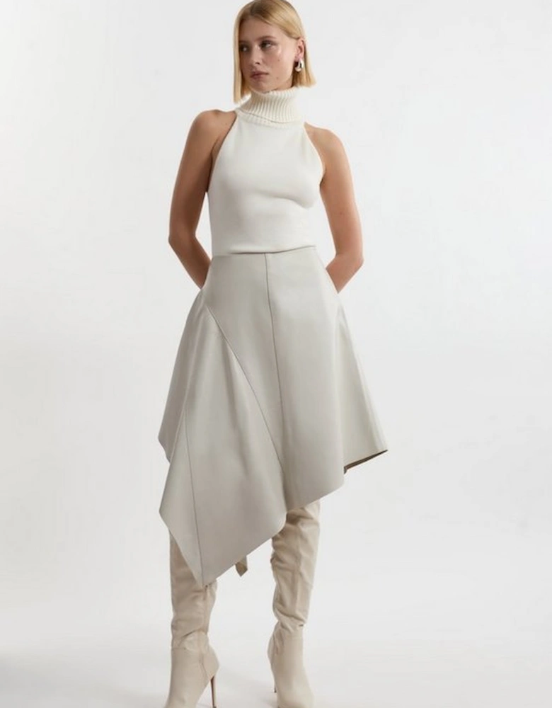 Leather Asymmetric Hem Drape Skirt