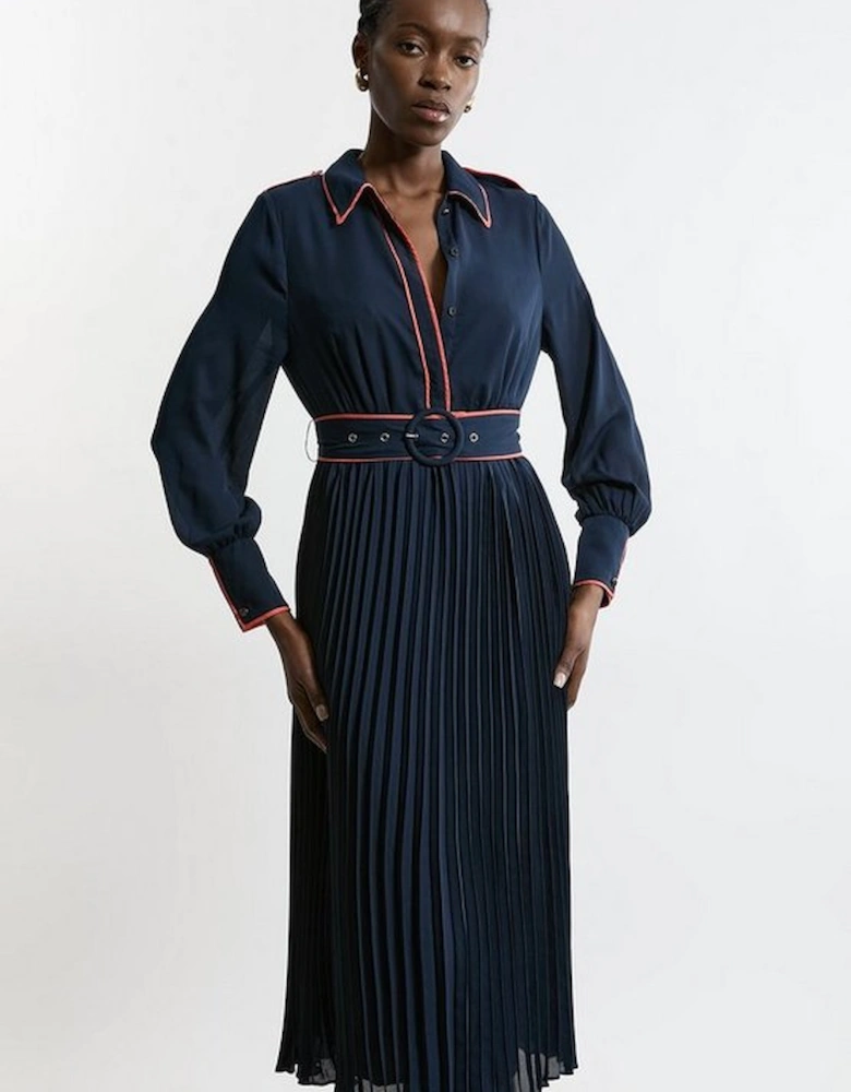 Petite Military Belted Woven Shirt Midaxi Dress