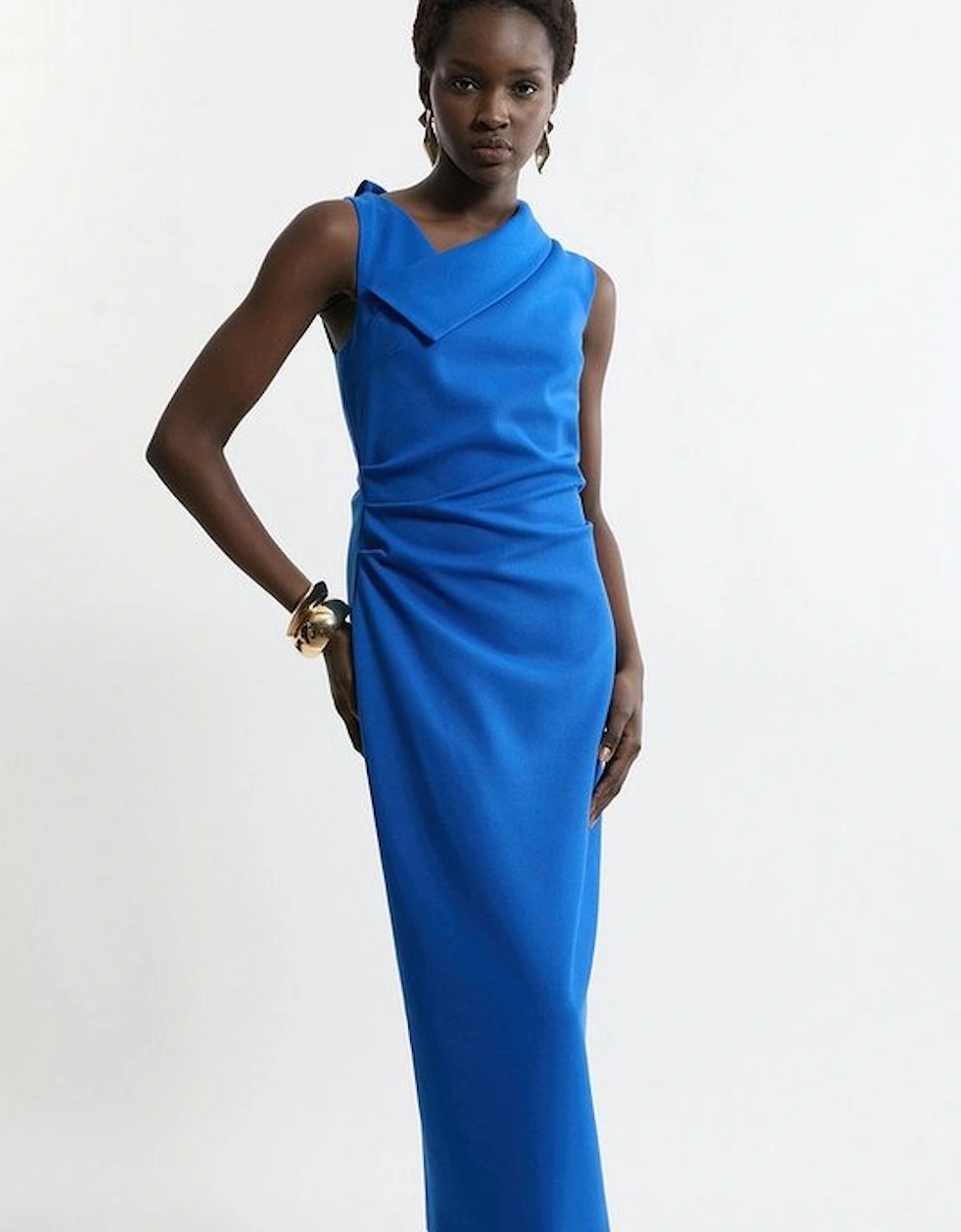 Structured Crepe Full Skirted Tailored Asymmetrical Maxi Dress, 5 of 4