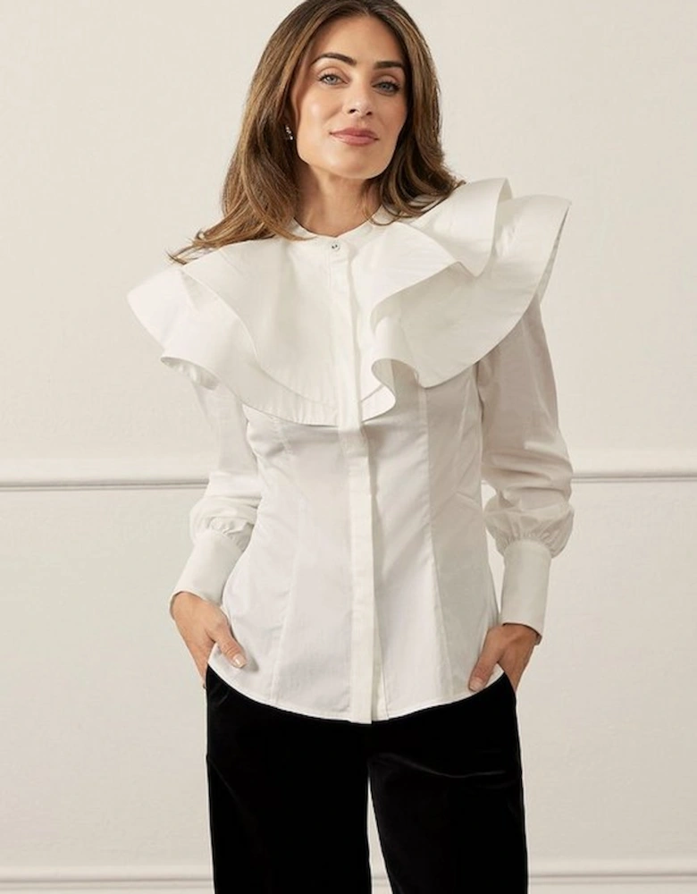 Lydia Millen High Neck Ruffle Woven Cotton Shirt