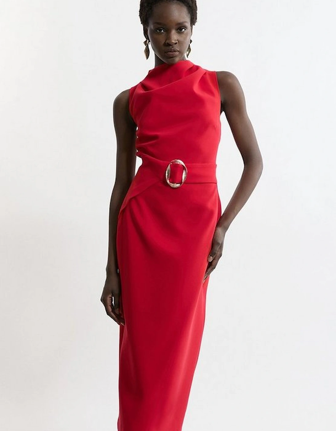 Tall Soft Tailored Drape Detail Sleeveless Tailored Midi Dress, 4 of 3