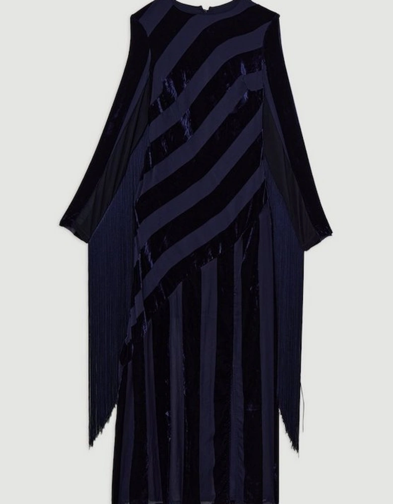 Petite Fringed Velvet Devore Long Sleeve Woven Maxi Dress