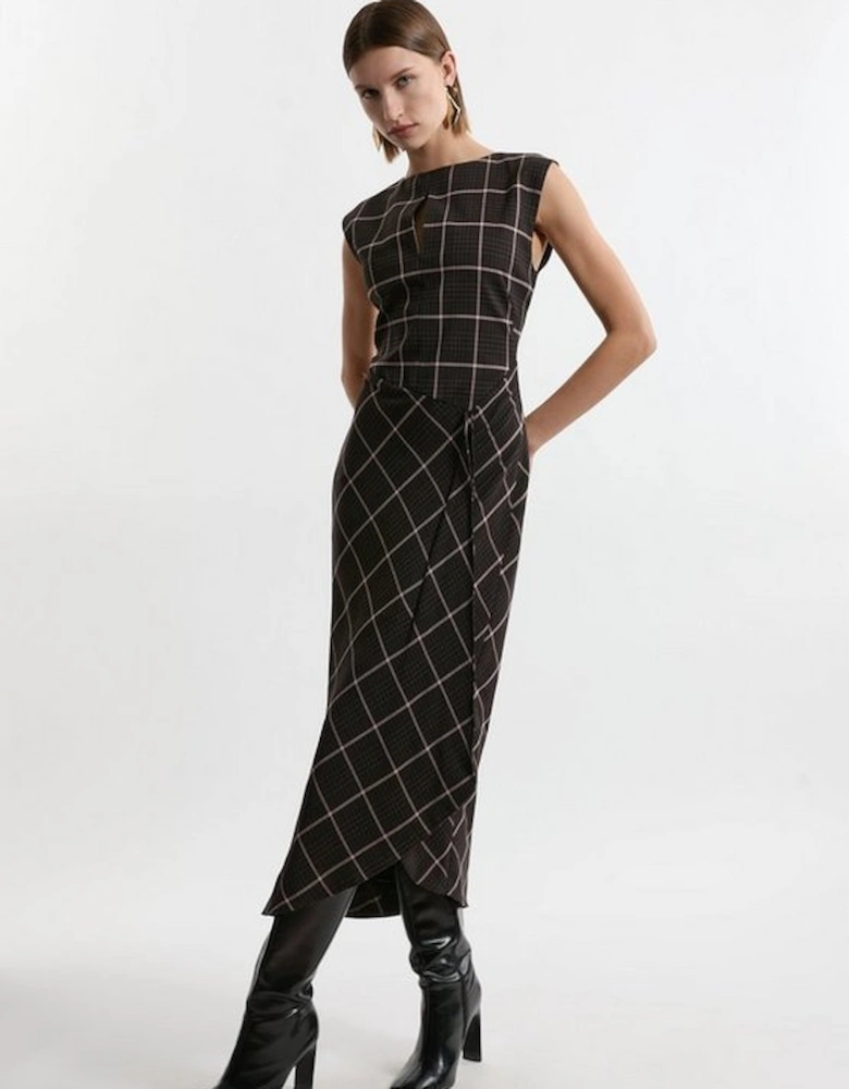 Petite Check Ruffle Tailored Midaxi Dress