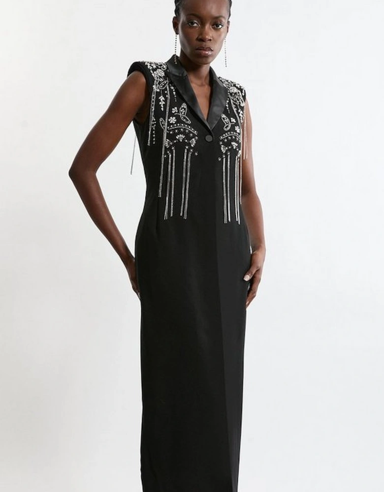 Tall Embellished Detail Plunge Collared Woven Maxi Dress