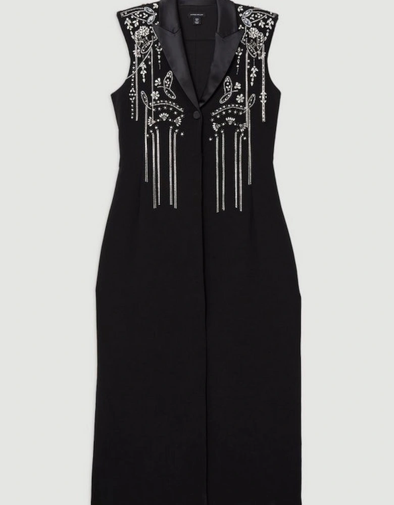 Tall Embellished Detail Plunge Collared Woven Maxi Dress