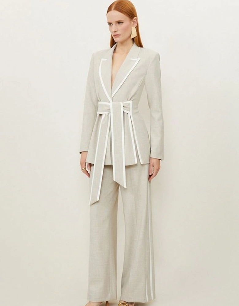 Melange Tailored Belted Tipped Detail Blazer
