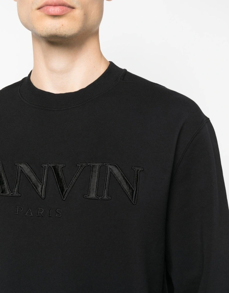 Paris Logo Embroidered Sweatshirt in Black