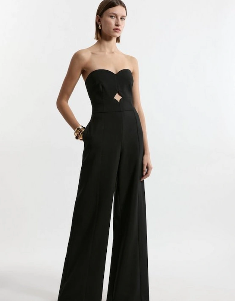 Compact Stretch Bandeau Tailored Wide Leg Jumpsuit