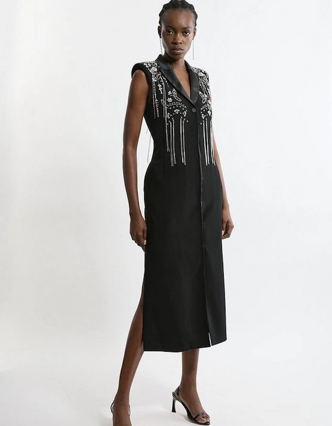 Embellished Detail Plunge Collared Woven Maxi Dress, 5 of 4