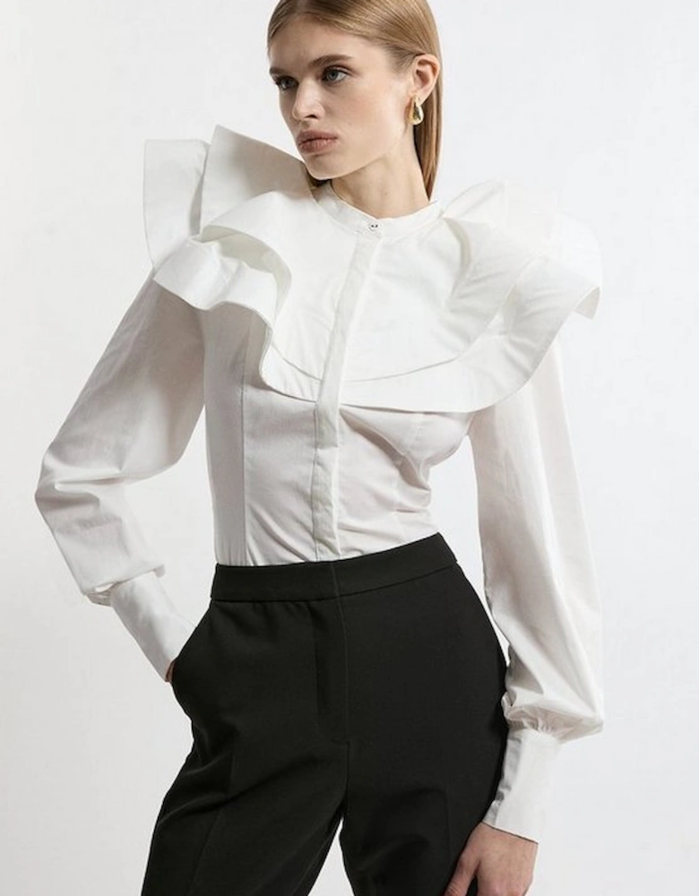 Lydia Millen Tall High Neck Ruffle Woven Cotton Shirt