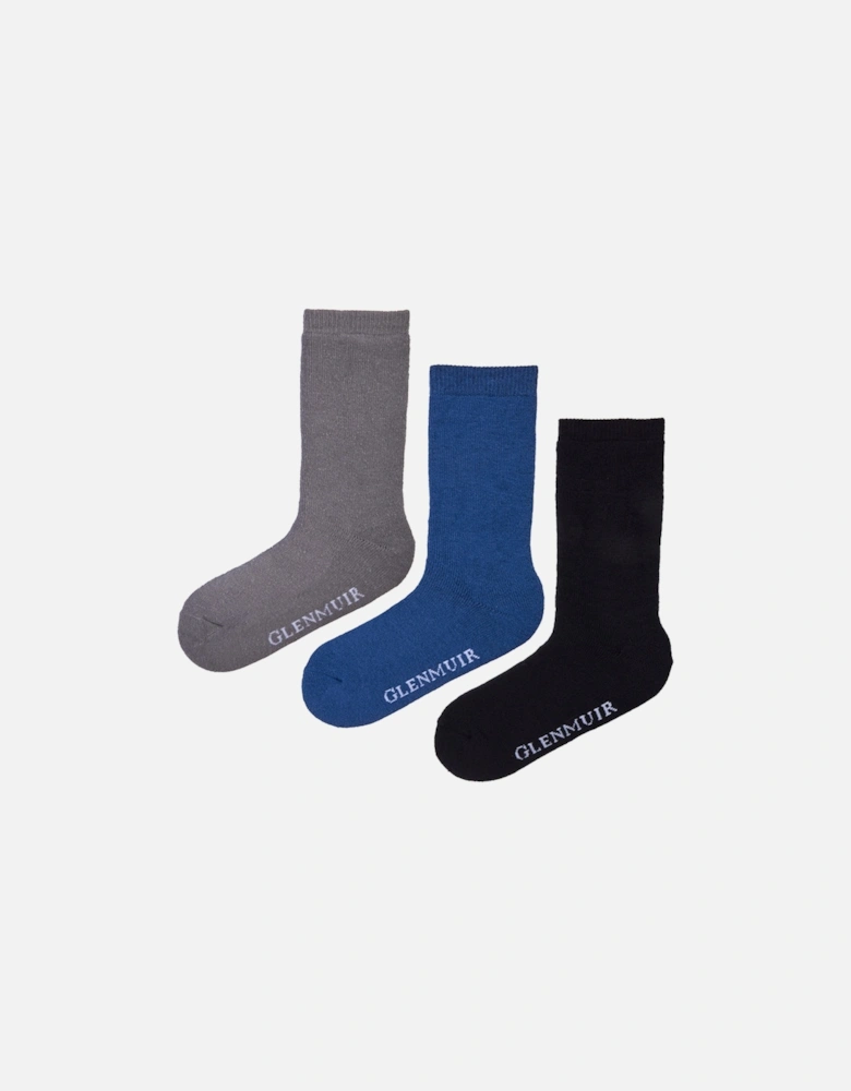 Glenmuir 3 Pack Brushed Thermal Boot Sock Black/Navy/Grey