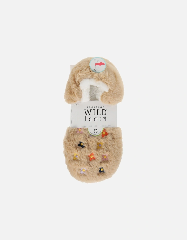 Wild Feet Slippers Light Brown with Flowers