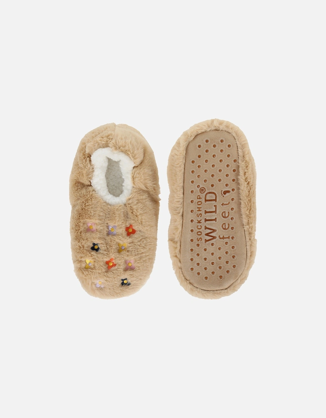 Wild Feet Slippers Light Brown with Flowers