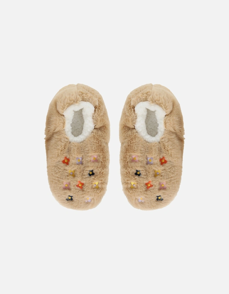 Wild Feet Slippers Light Brown with Flowers