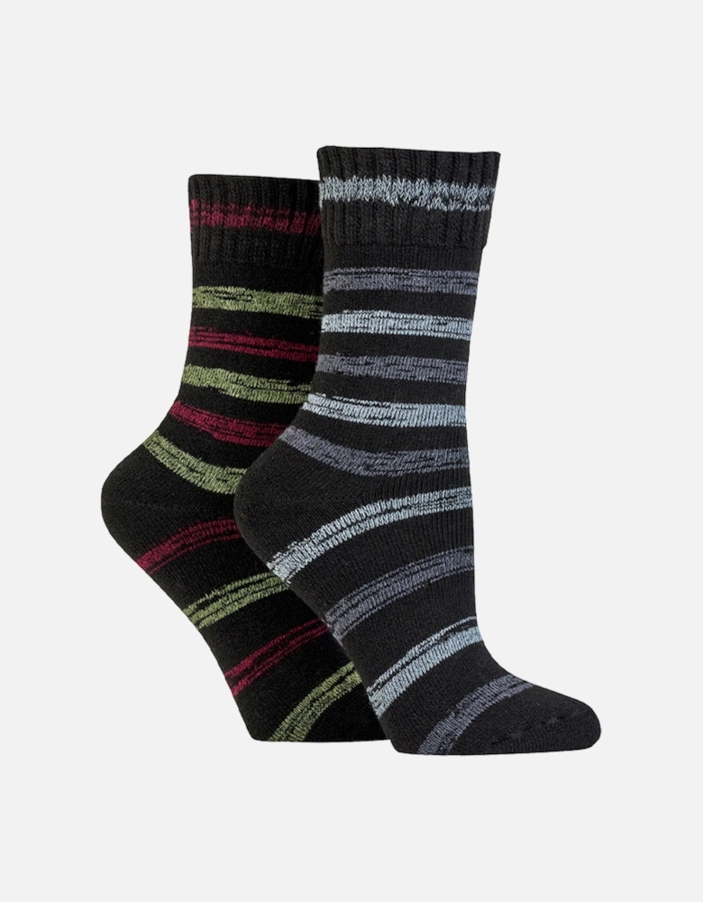 Wildfeet 2 Pack Thermal Boot Sock Black With Blue/Green/Plum Stripes