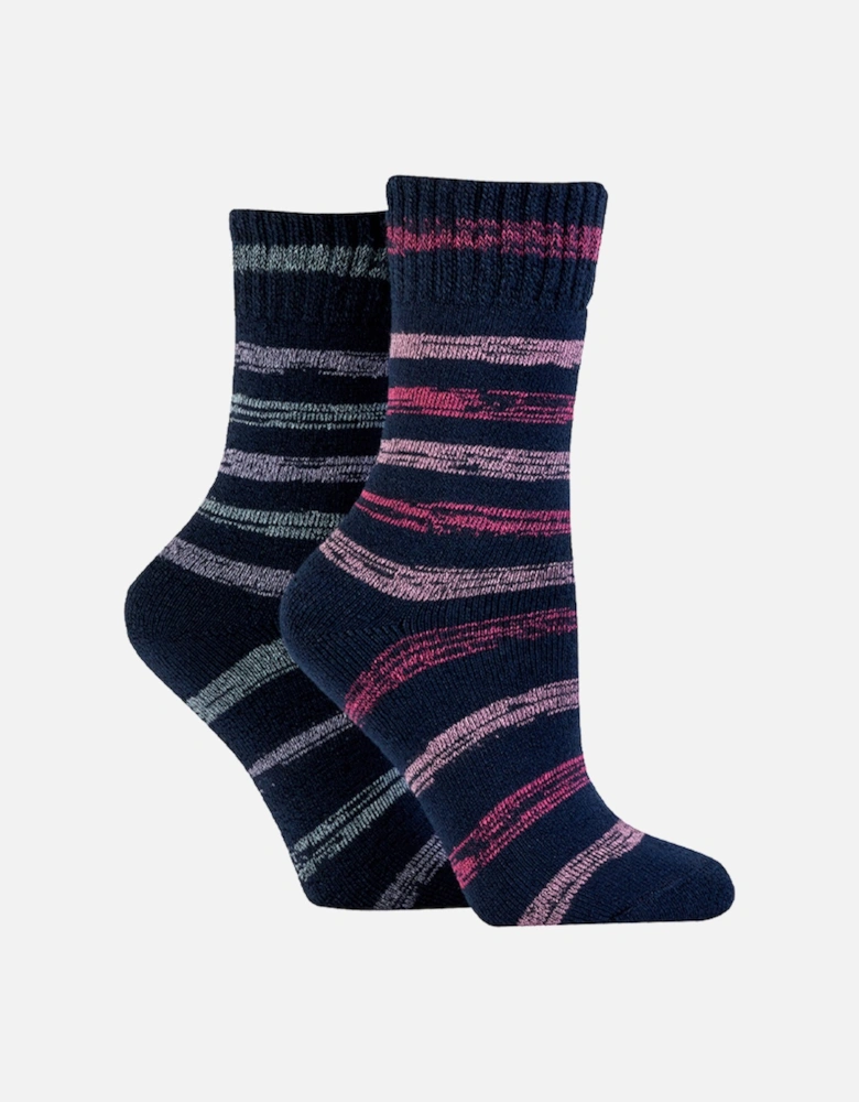 Wildfeet 2 Pack Thermal Boot Sock Navy Pink/Blue Stripes