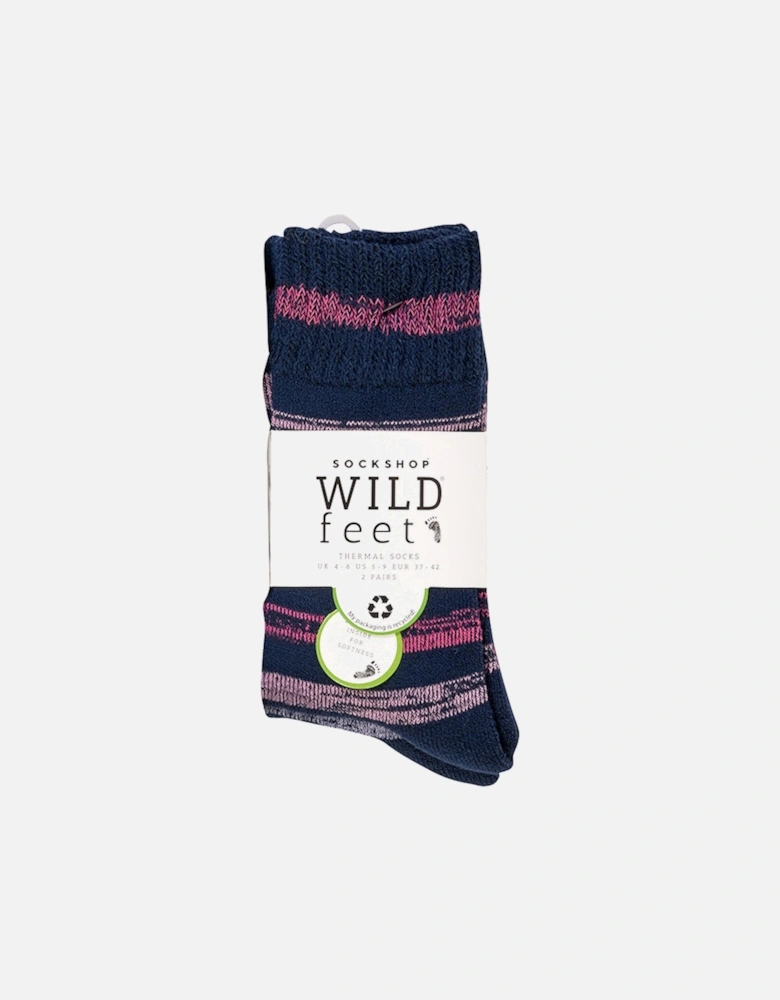 Wildfeet 2 Pack Thermal Boot Sock Navy Pink/Blue Stripes