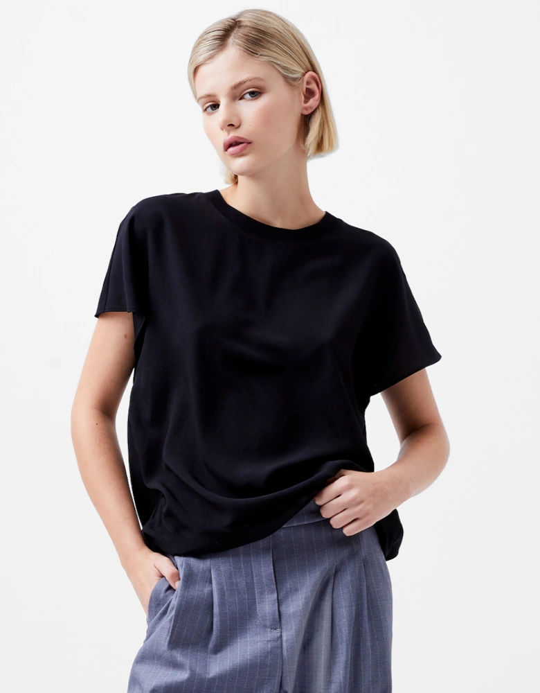 Crepe Light Crew Neck Top Black