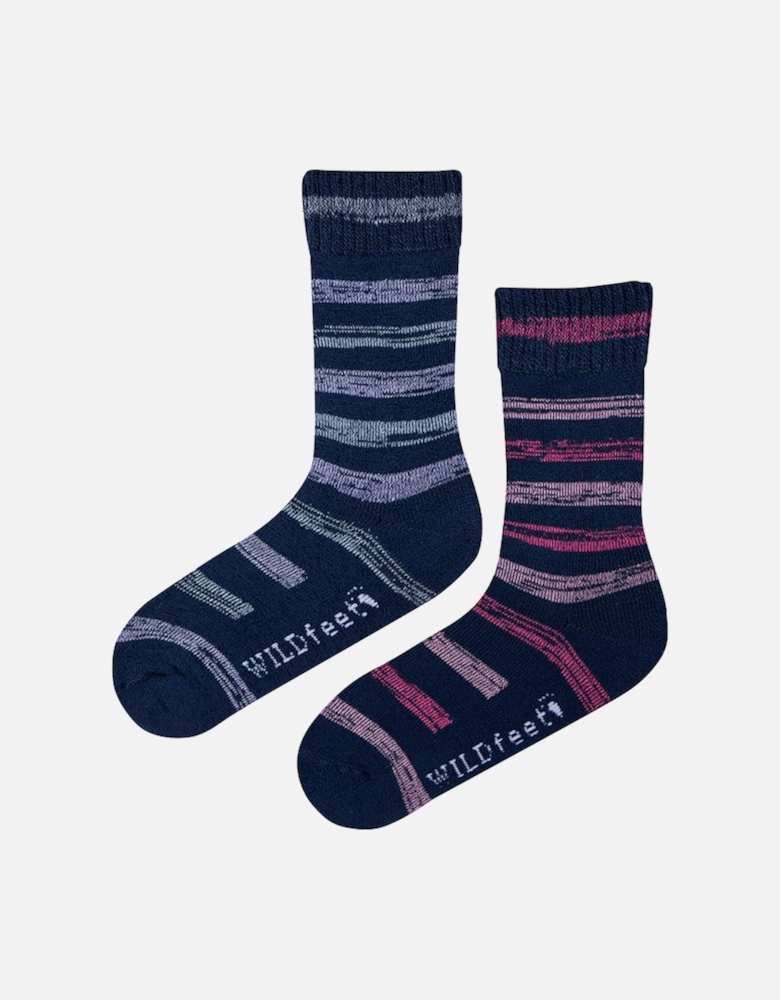 Wildfeet 2 Pack Thermal Boot Sock Navy Pink/Blue Stripes