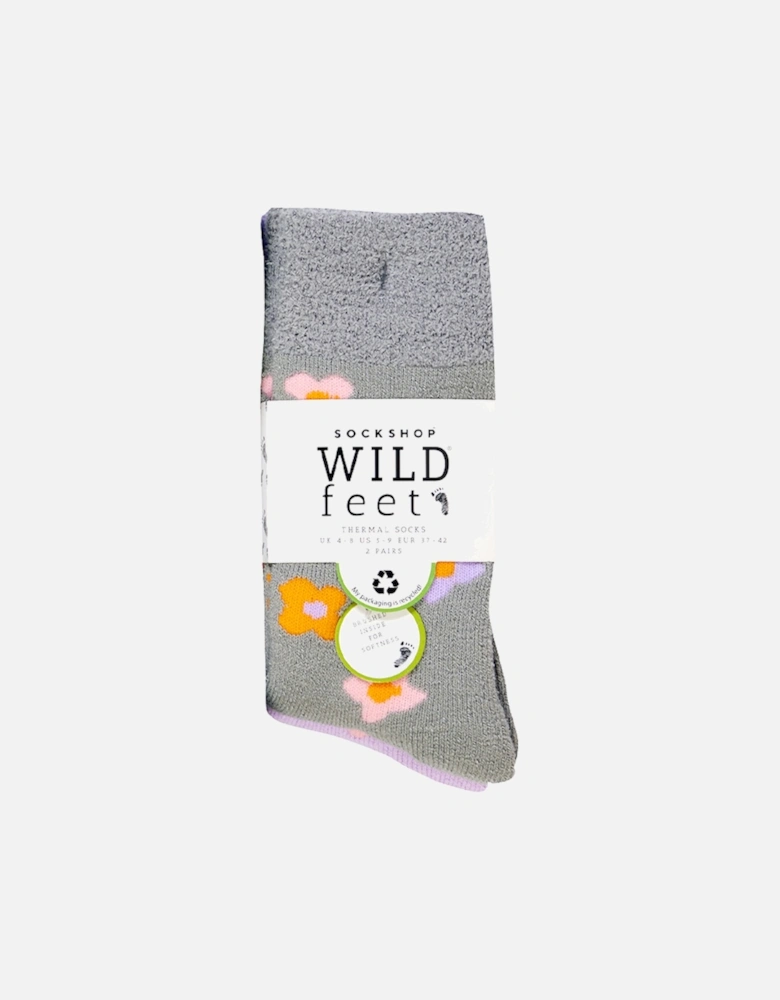 Wildfeet 2 Pack Thermal Boot Sock Grey/Lilac Flowers