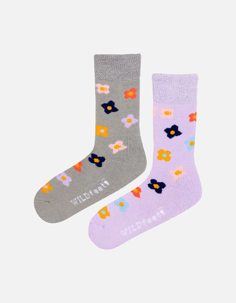 Wildfeet 2 Pack Thermal Boot Sock Grey/Lilac Flowers