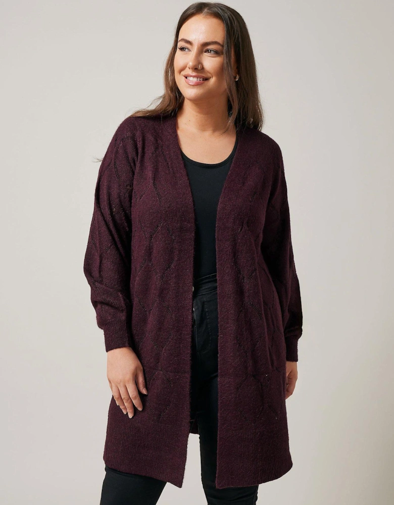 Pointelle Longline Cardigan - Purple