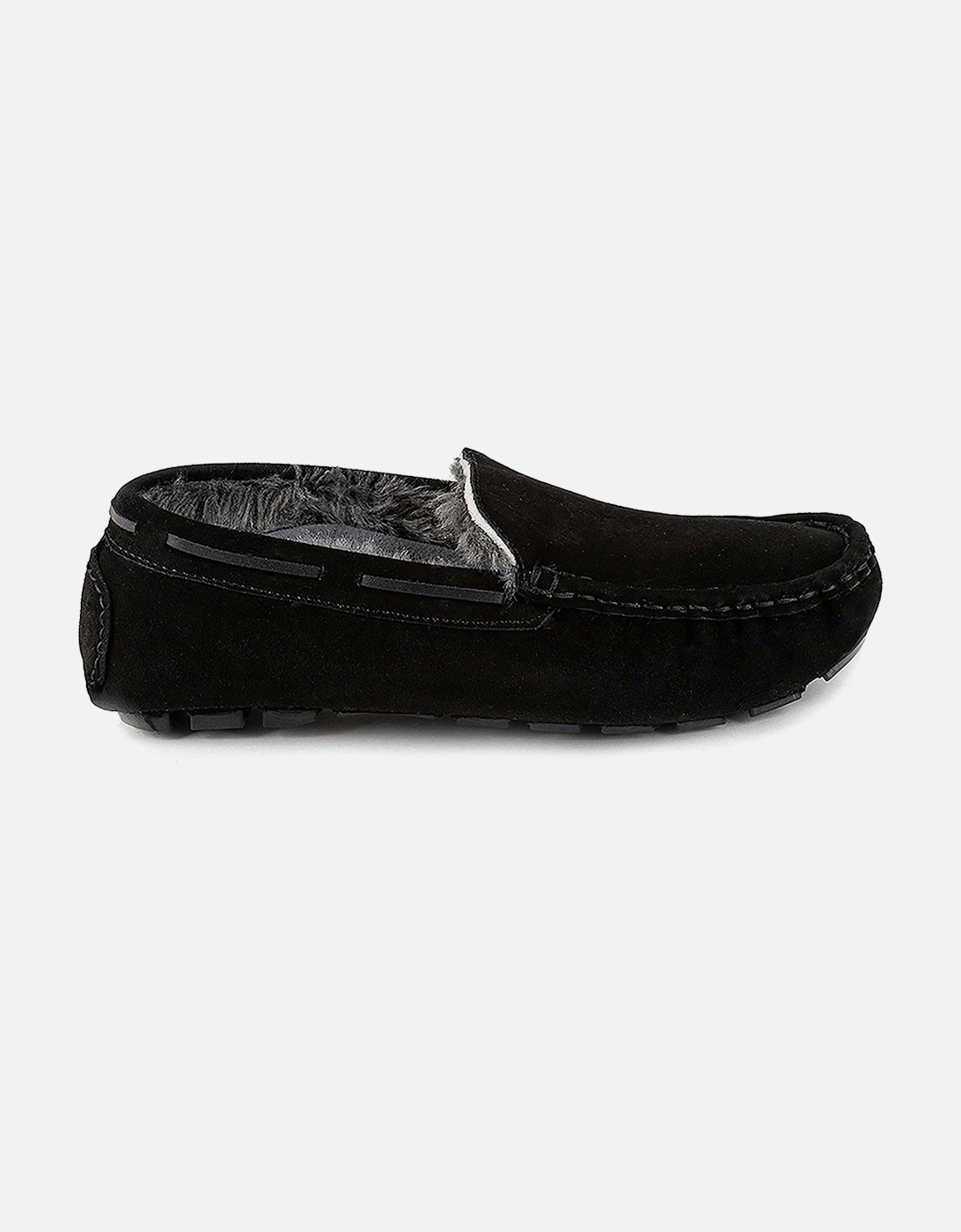 Mens Real Suede Moccasin Slippers - Black, 2 of 1