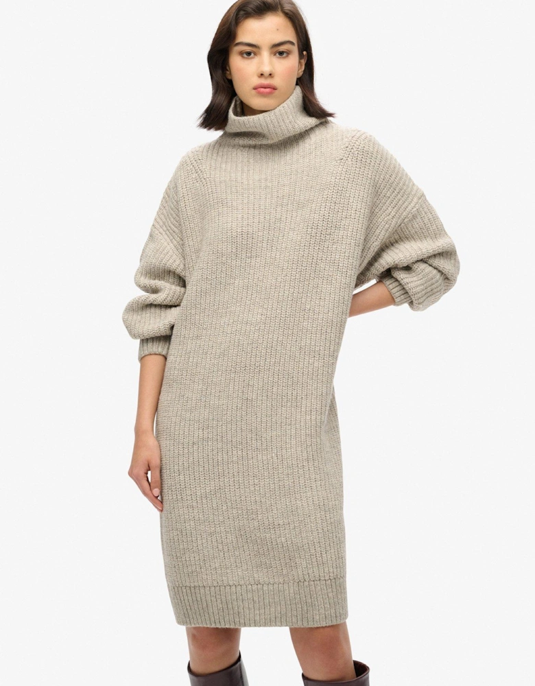 Chunky Rib Knit Jumper Dress - Grey