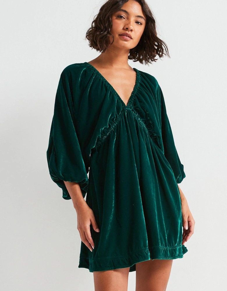 Portia Velvet Mini Dress - Dark Green - Dark Green