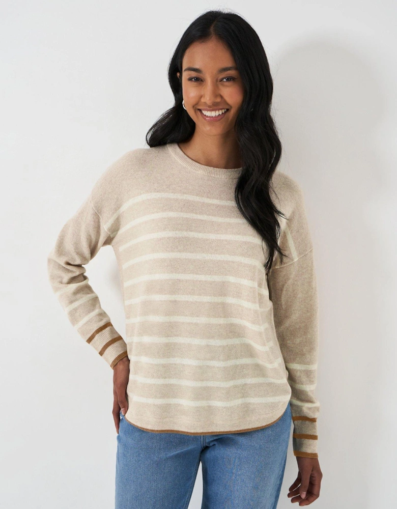 Merino Wool Blend Striped Jumper - Beige