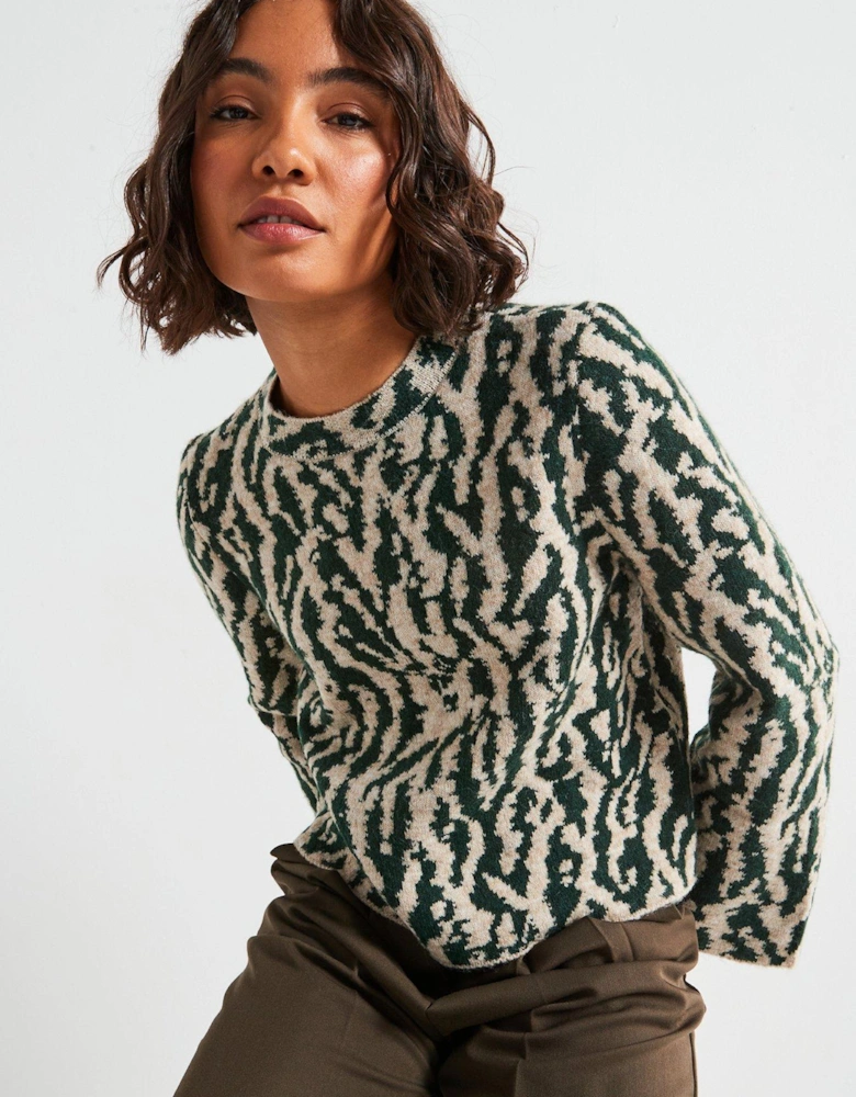 Printed Jacquard Knitted Jumper - Cream