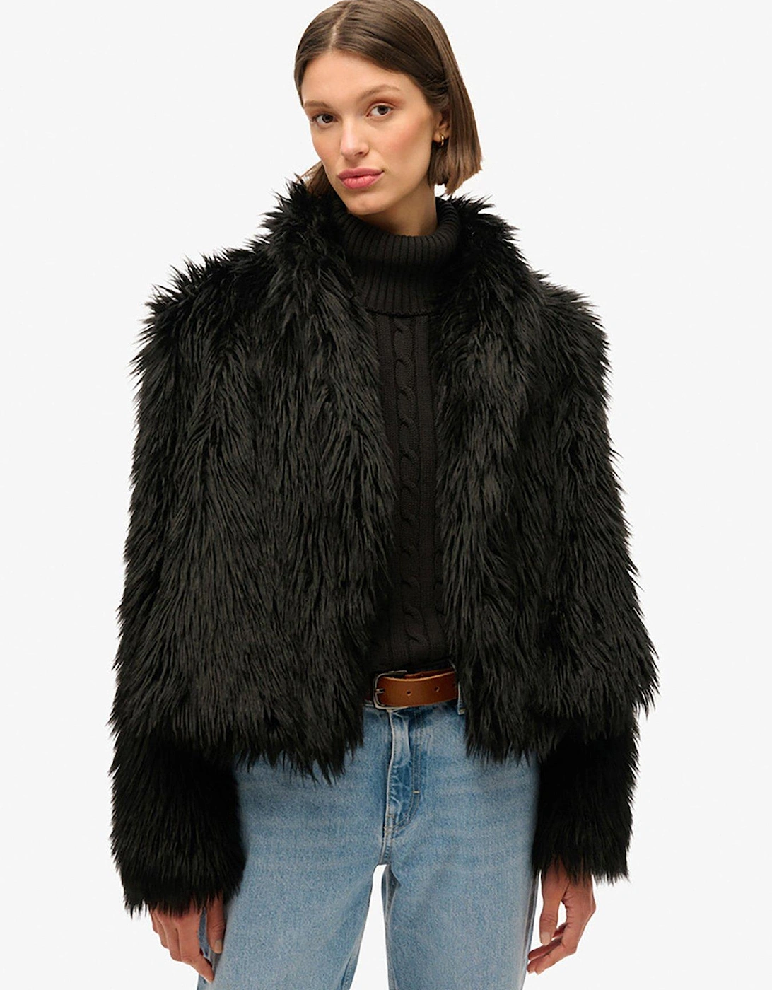 Short Faux Fur Coat - Black, 6 of 5