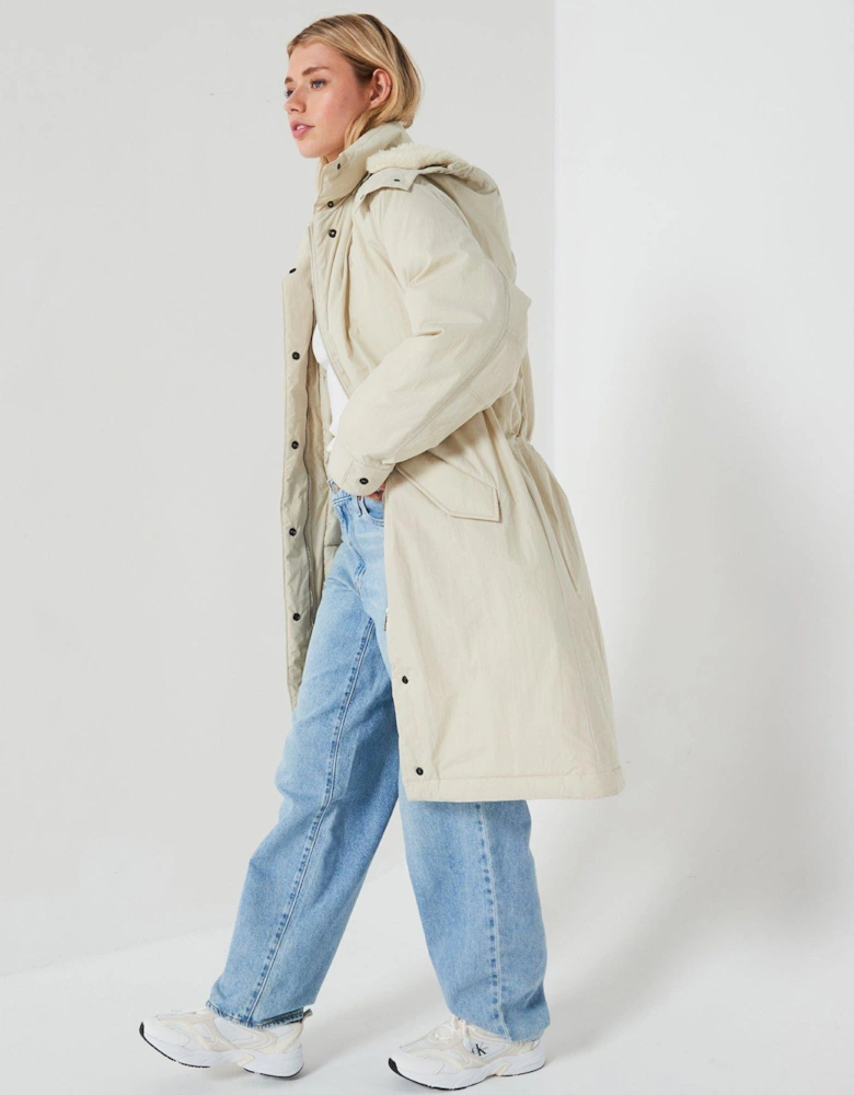 Padded Hooded Parka Jacket - Cream