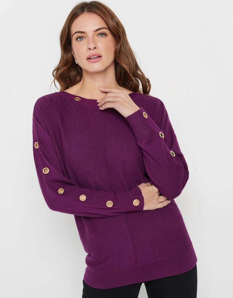 Batwing Eyelet Jumper - Purple