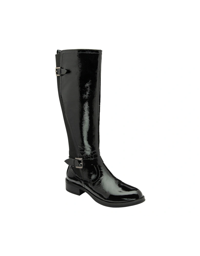 Eildon Leather Knee High Boot - Black Crinkle