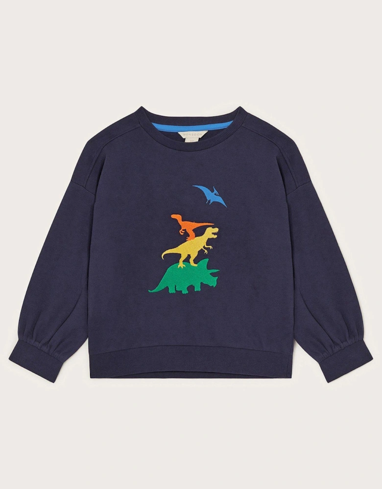 Boys Embroidered Dinosaur Sweatshirt - Navy