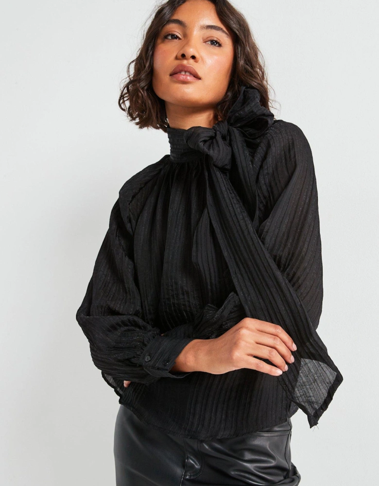 Nadia Long Sleeve Bow Top - Black