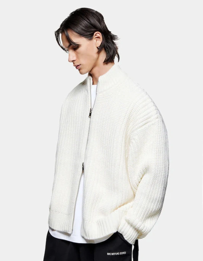 Oversized Fit Chunky Rib Knit Track Jacket