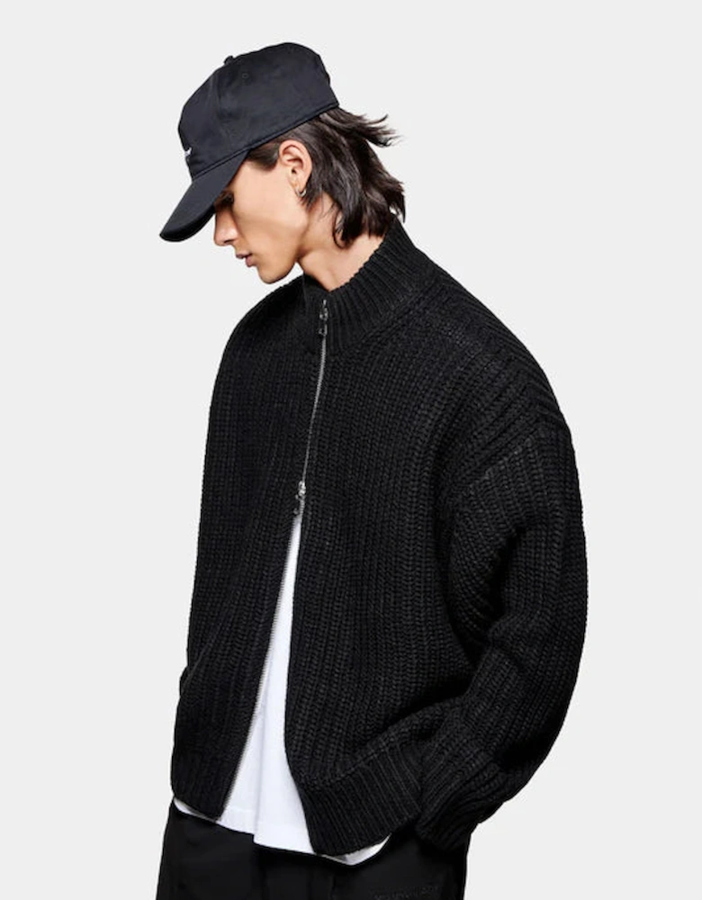 Oversized Fit Chunky Rib Knit Track Jacket