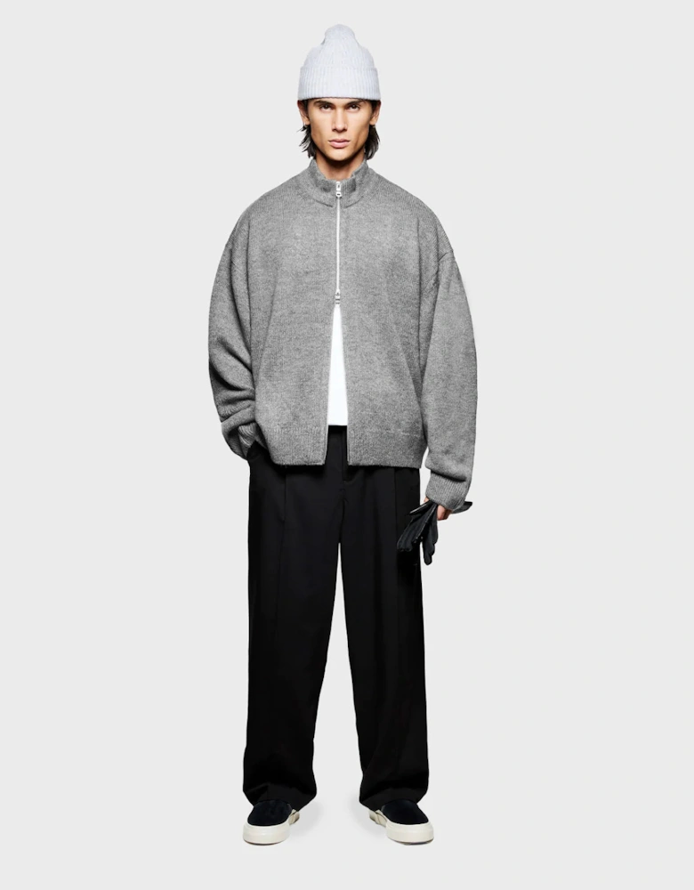 Oversized Fit Mohair Blend Knit Track Jacket