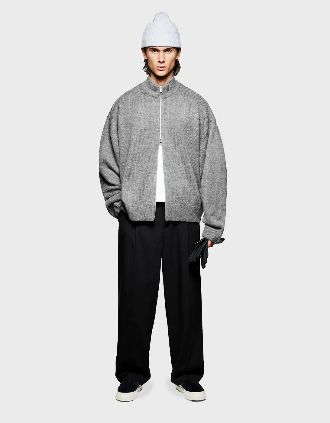 Oversized Fit Mohair Blend Knit Track Jacket