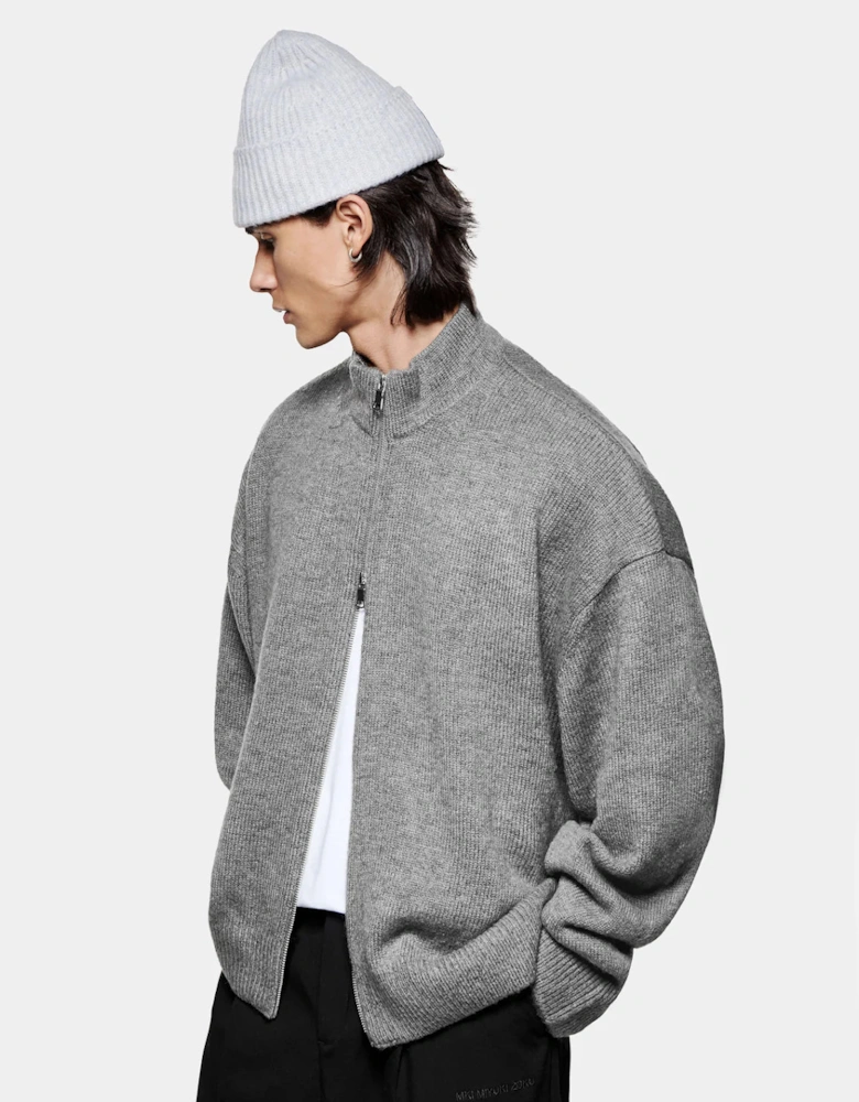 Oversized Fit Mohair Blend Knit Track Jacket