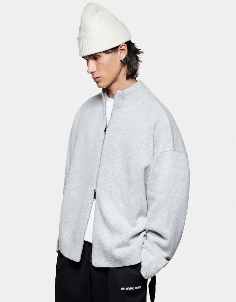 Oversized Fit Mohair Blend Knit Track Jacket