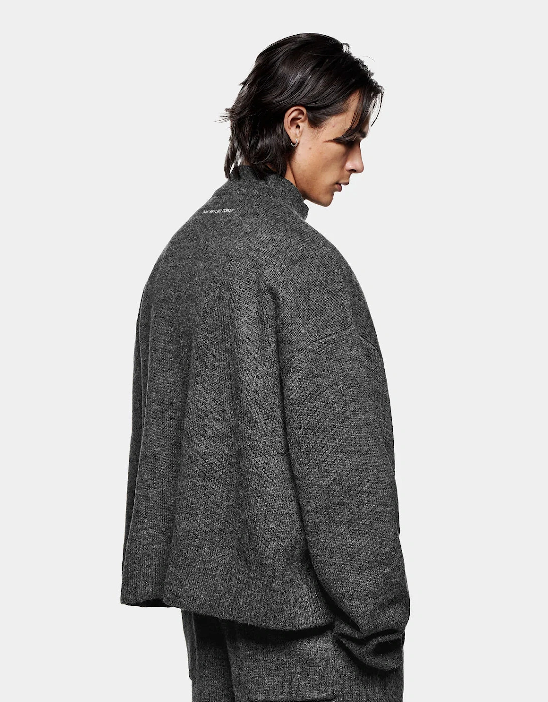 Oversized Fit Mohair Blend Knit Track Jacket