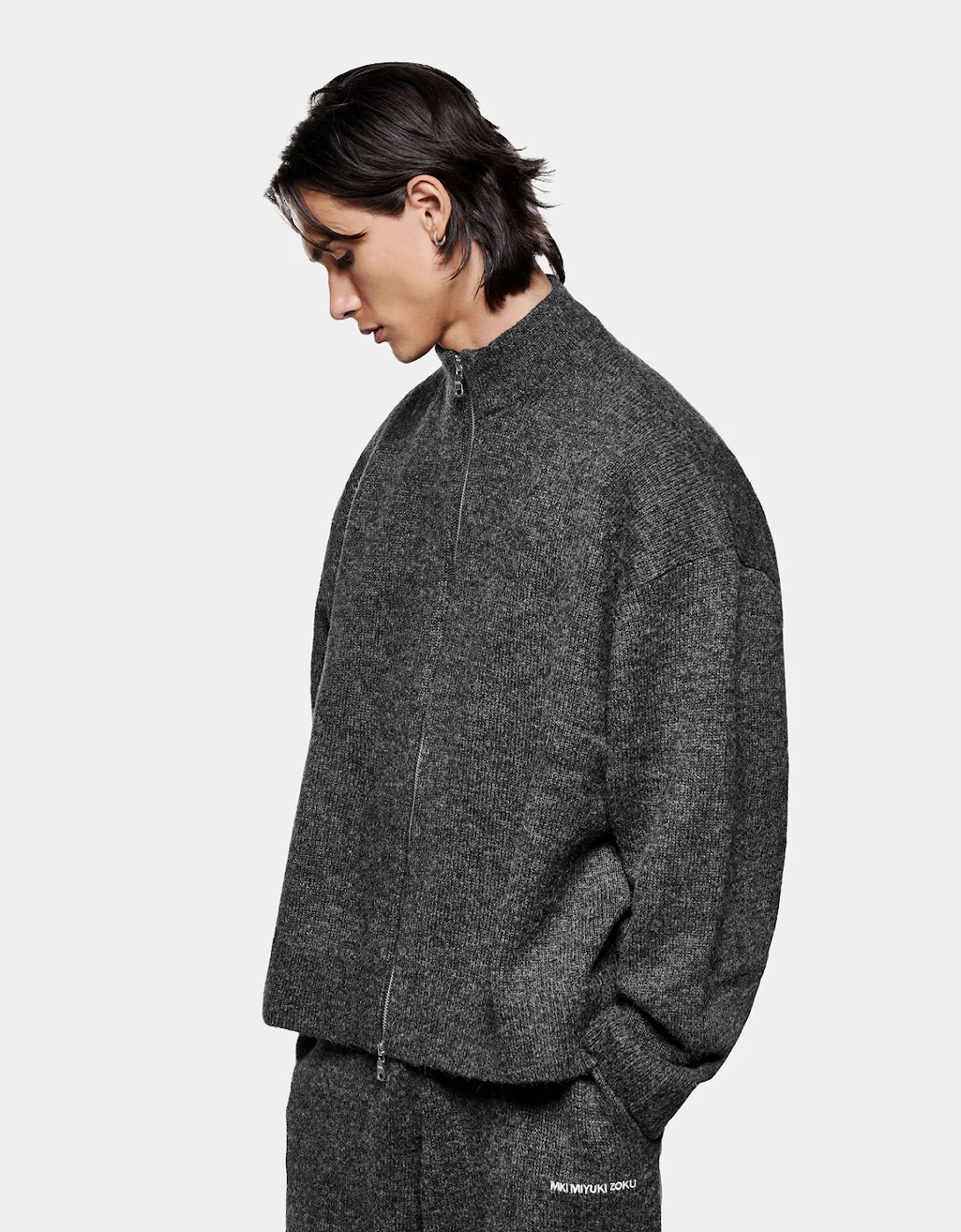 Oversized Fit Mohair Blend Knit Track Jacket